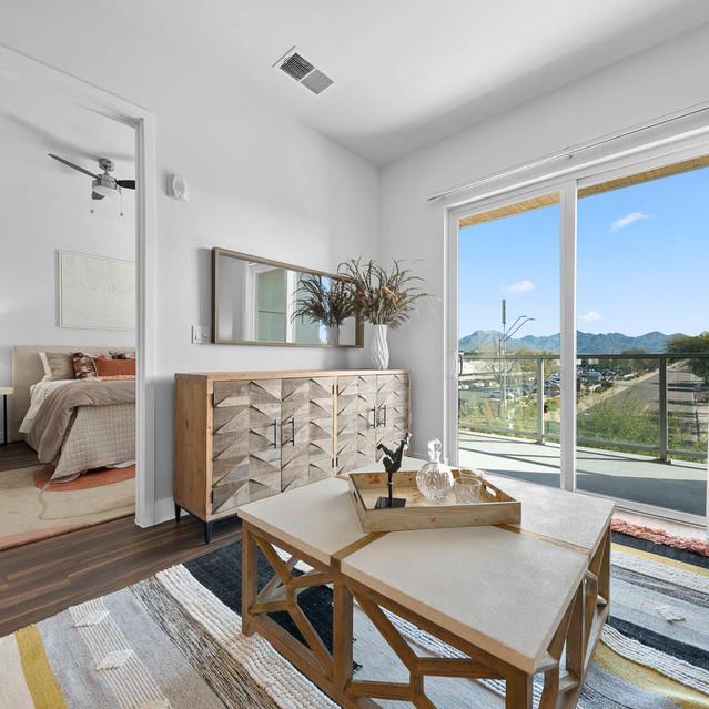 Broadstone Scottsdale Quarter – Living Room with Scenic Balcony View