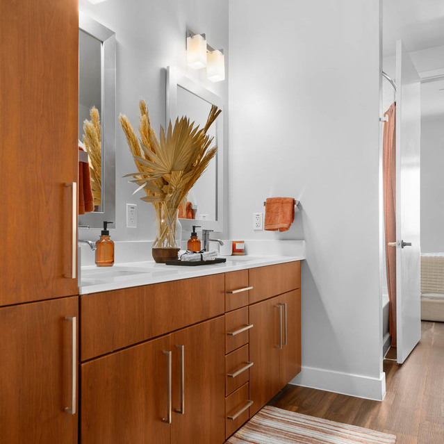 Broadstone Scottsdale Quarter – Dual Vanity Bathroom with Bedroom View