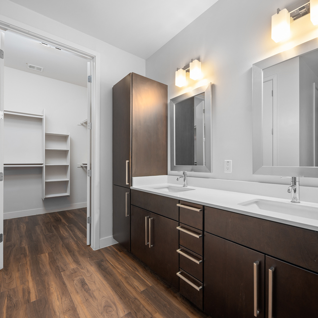 Broadstone Scottsdale Quarter – Double Vanity Bathroom with Closet View